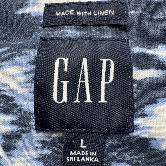 Gap Loop Collar Shirt Linen Blend Large Mens Ikat Short Sleeve Button Up - Picture 2 of 8